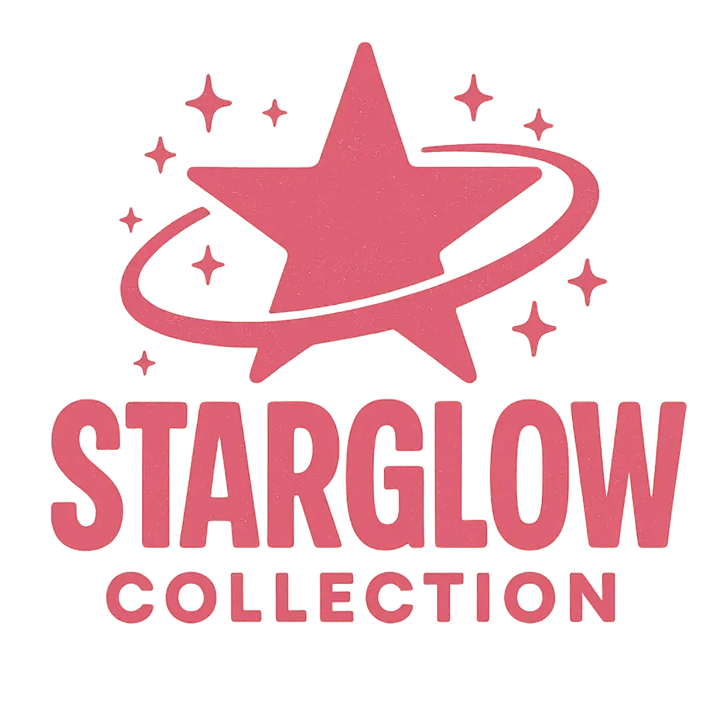 Playful retro clothing brand logo template with pink star and orbit.