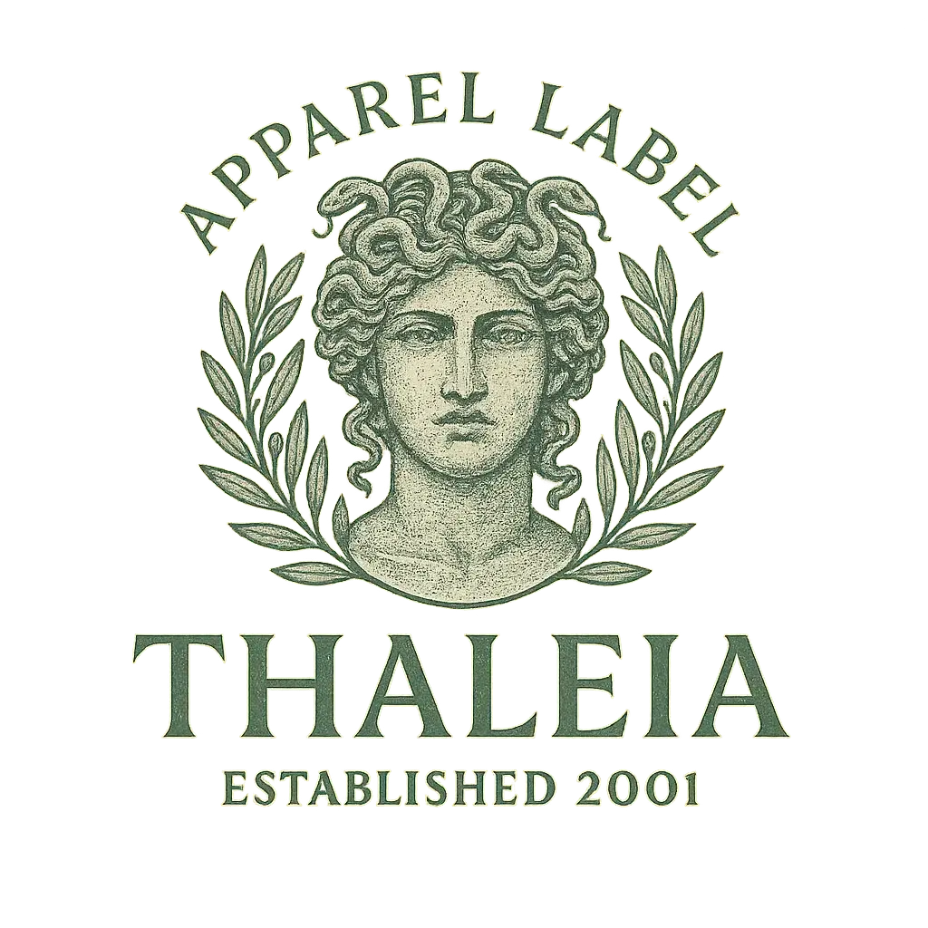 Vintage clothing brand logo template with Greco-Roman icon