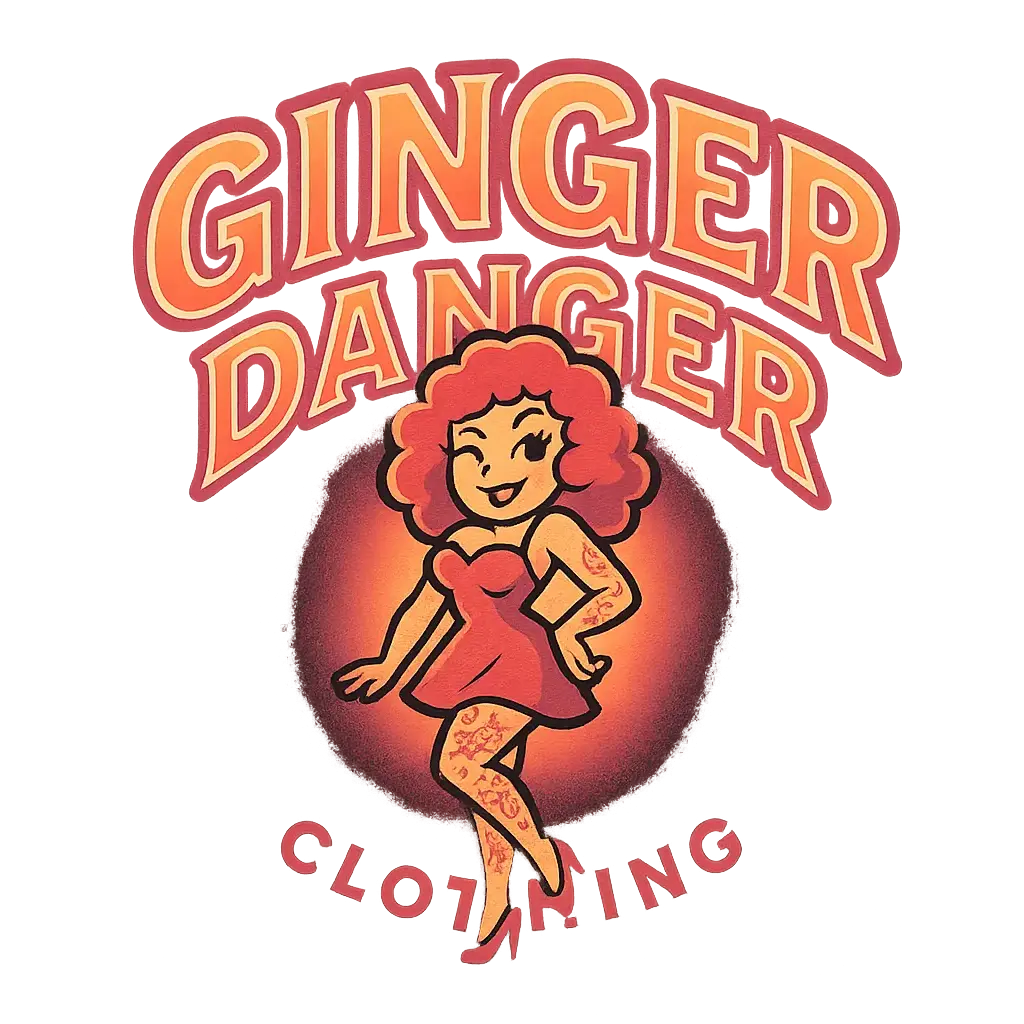 Playful clothing brand logo template featuring a tattooed mascot and bold typography