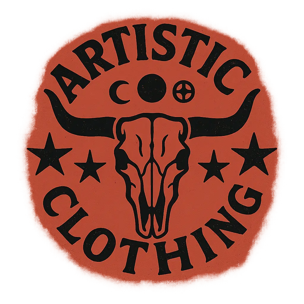 Retro clothing brand logo template with bull skull and stars