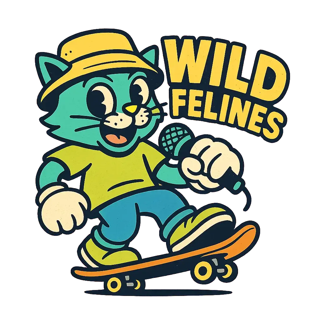 WILD FELINES clothing brand logo template featuring playful cat mascot