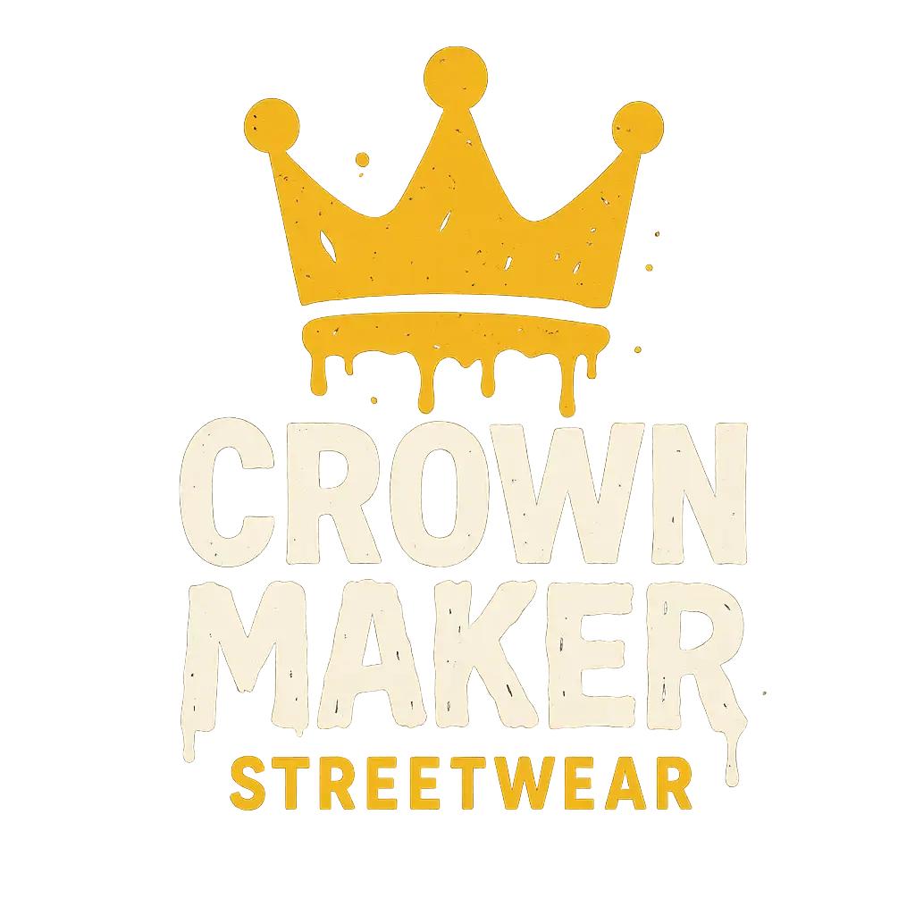 Clothing brand logo template with a dripping golden crown and bold text