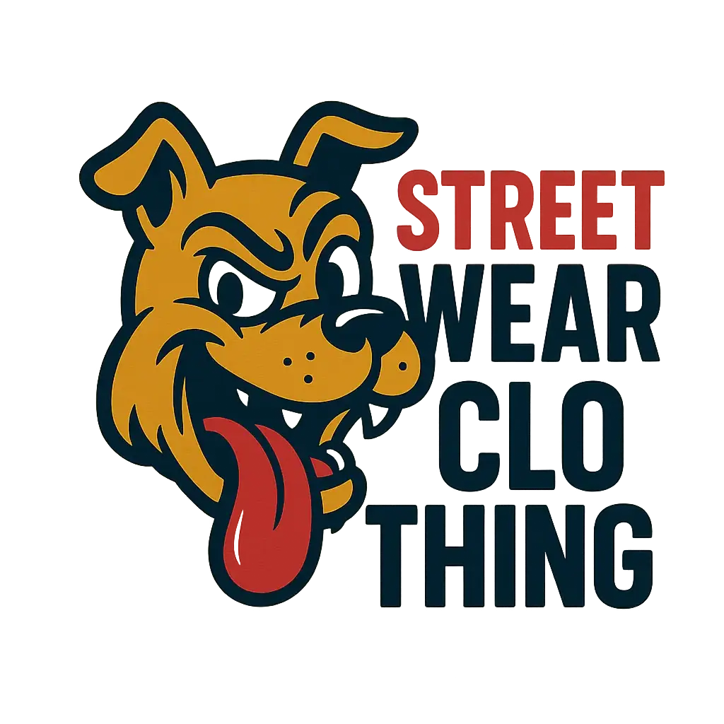 Bold streetwear clothing brand logo template with cartoon dog mascot