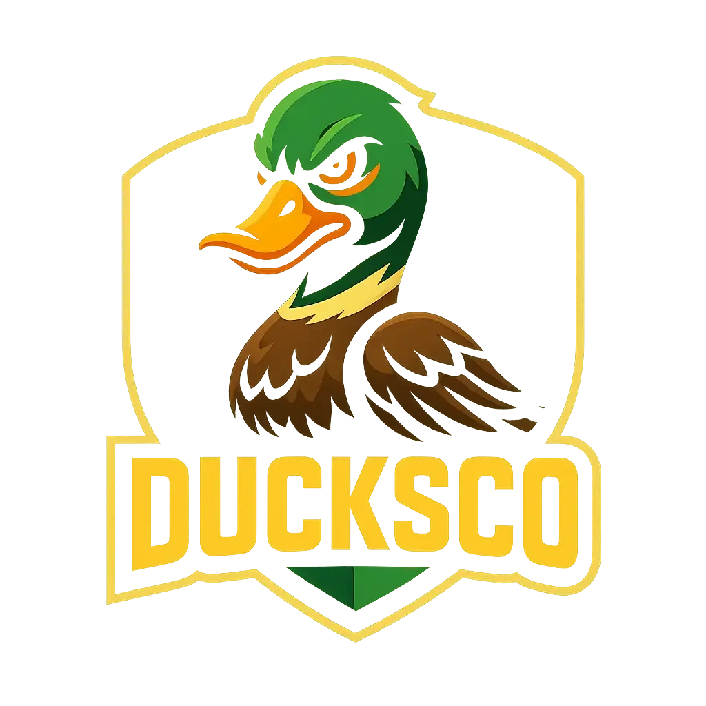 Stylized duck discord logo template with bold yellow lettering