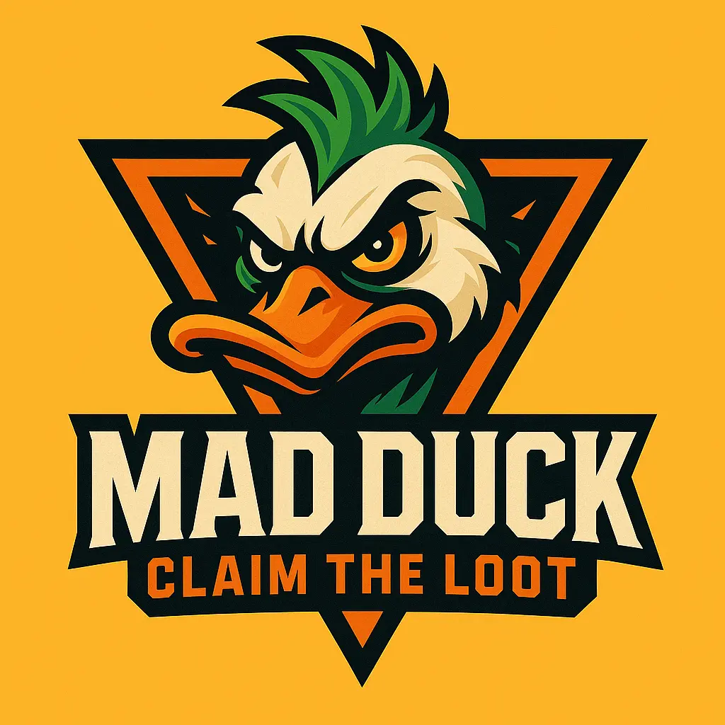 Discord logo template featuring a stylized mad duck with bold text
