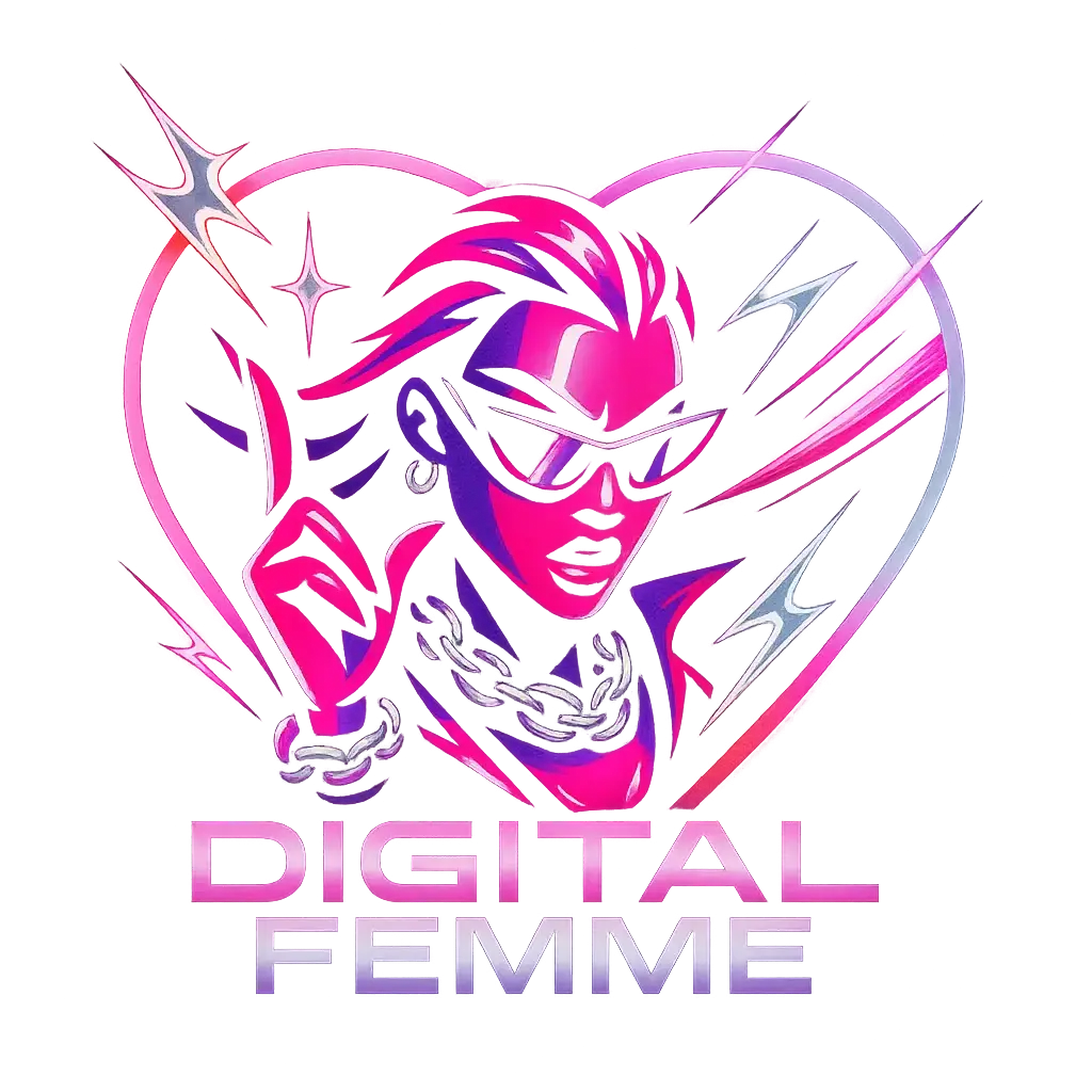 Edgy cyber-glam discord logo template with neon heart frame