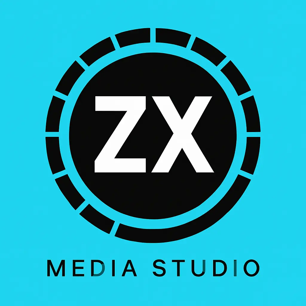 youtube logo template with ZX initials and cyan ring