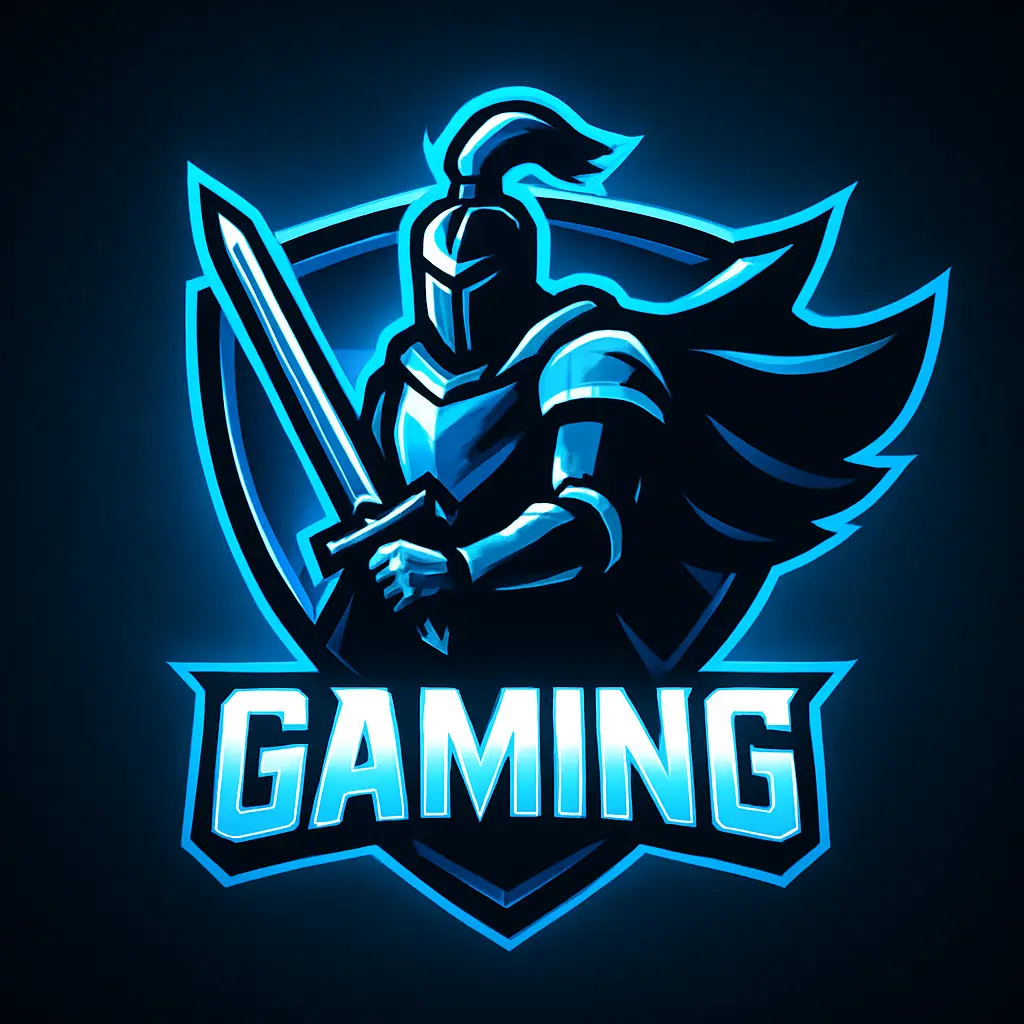 Gaming logo template with knight silhouette and bold lettering