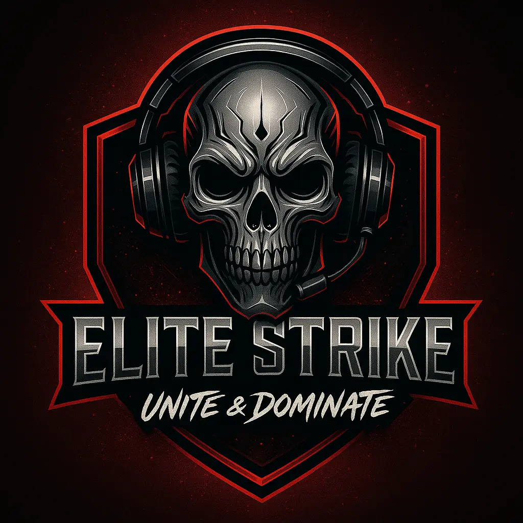 skull-themed gaming logo template with headset and red glow
