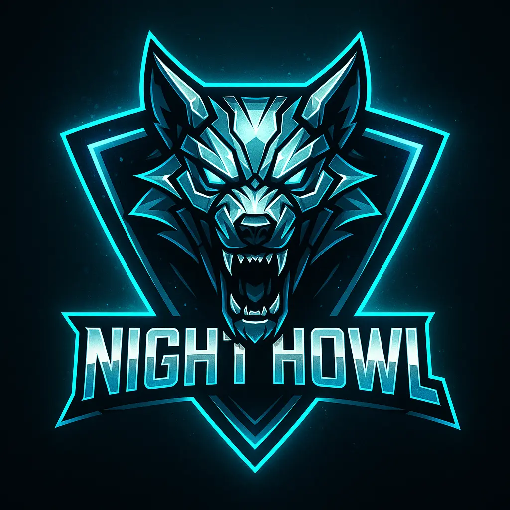 Cyber wolf gaming logo template with neon triangle