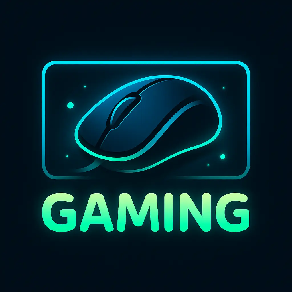 Gaming logo template with glowing mouse and bold text