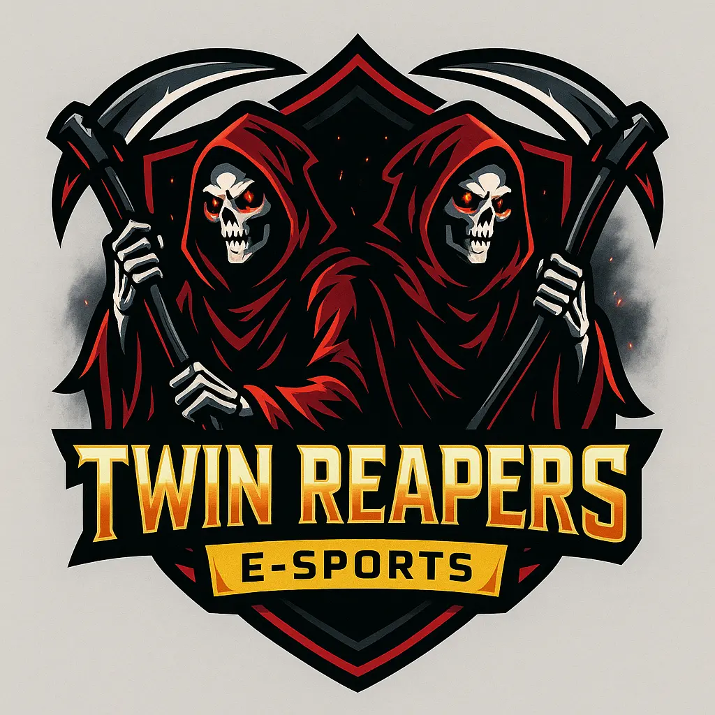 Gaming logo template with twin reapers and bold typography