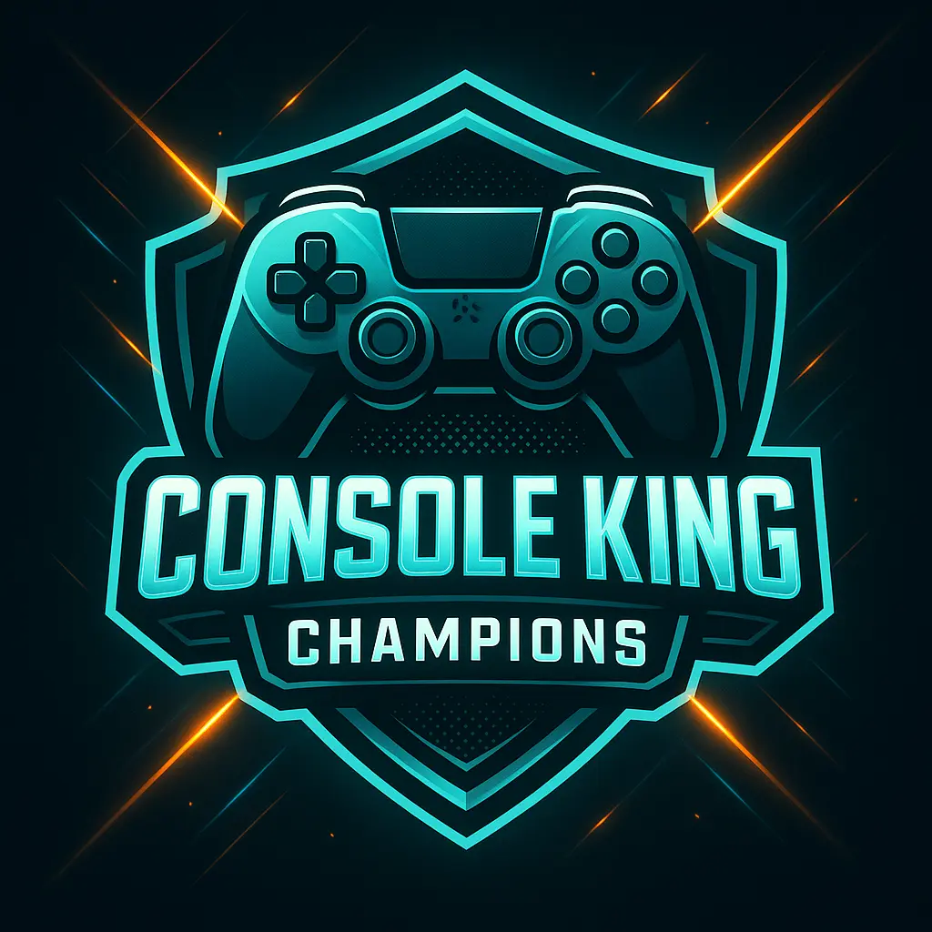 Teal console gaming logo template with glowing effects