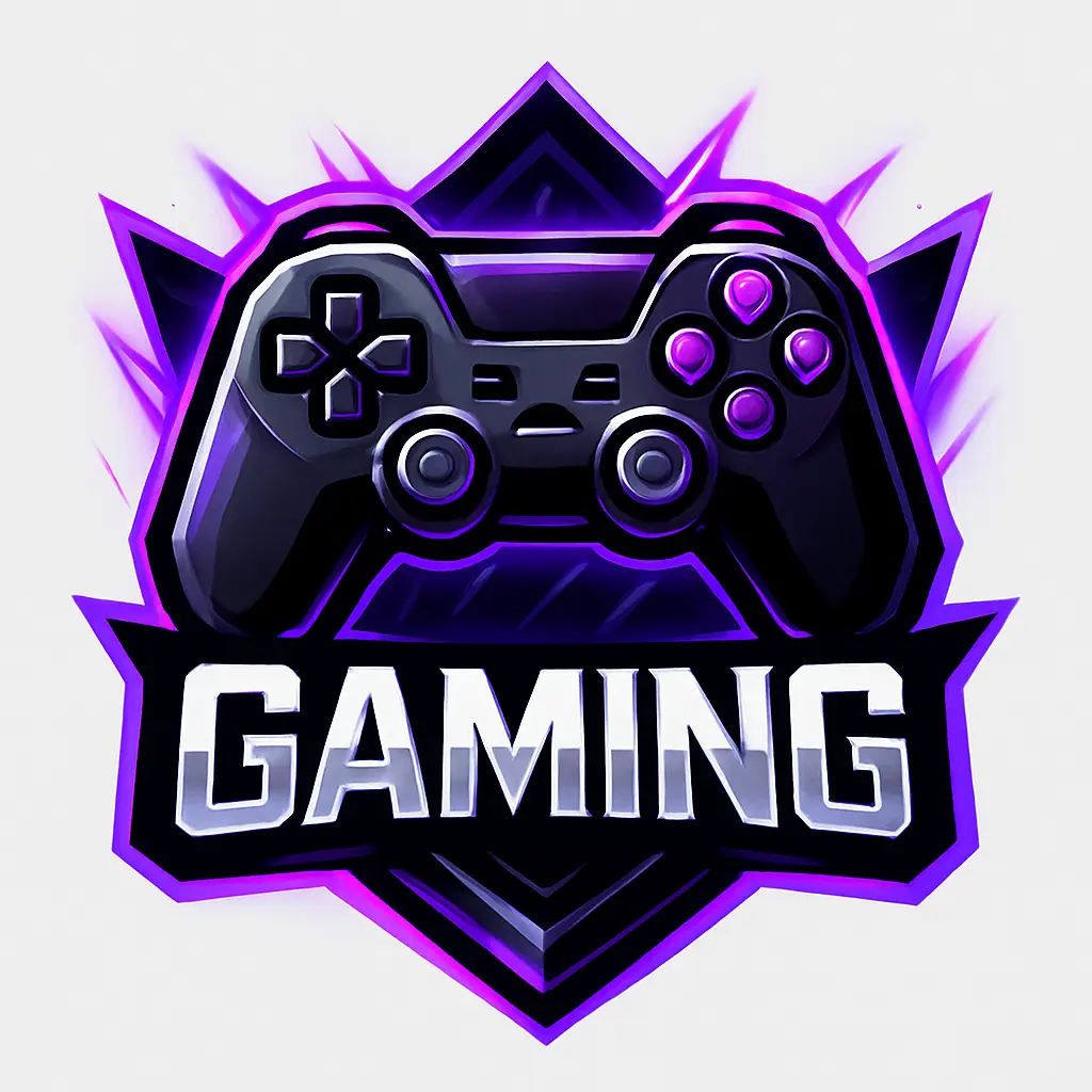 Gaming logo template with controller and bold lettering