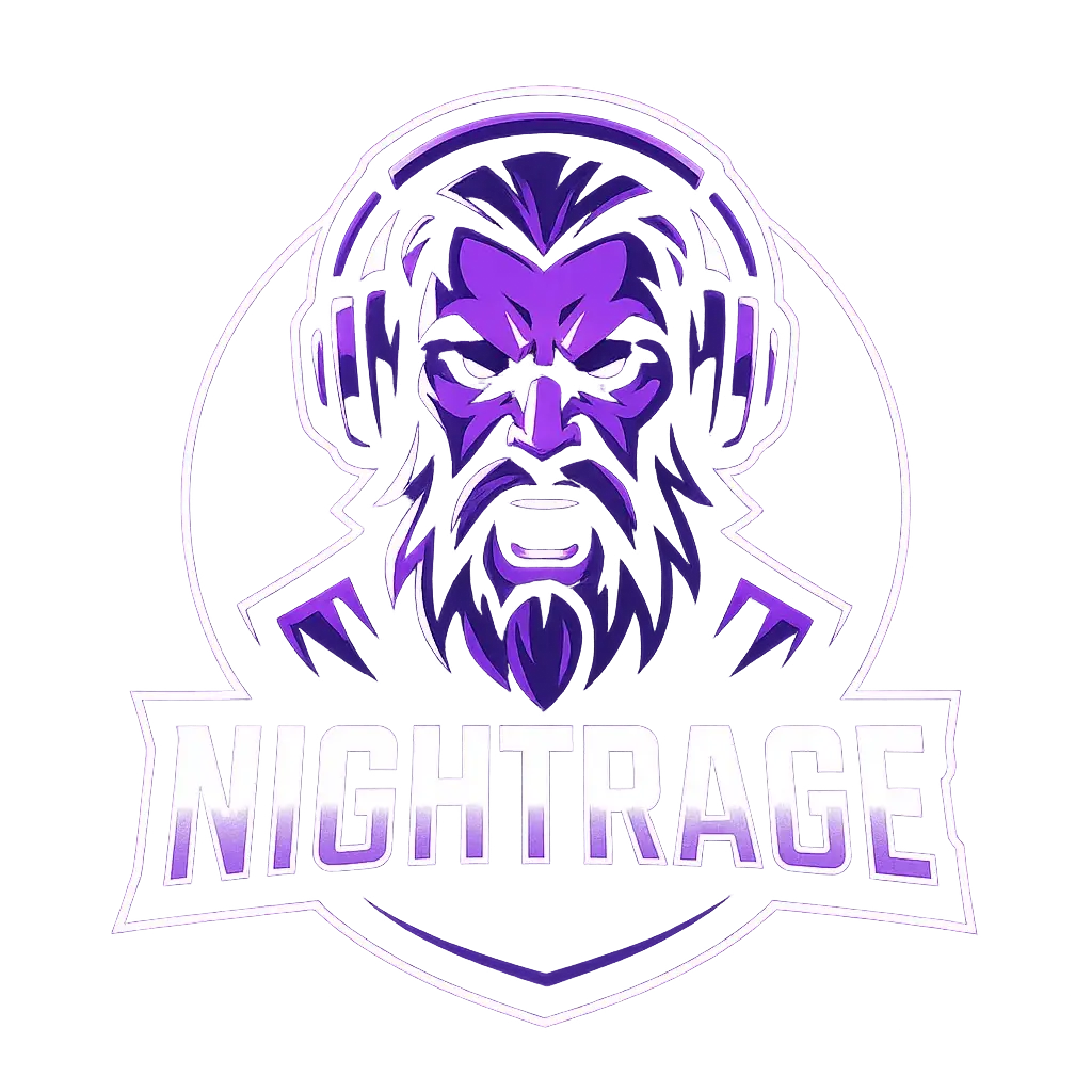 Fierce warrior gaming logo template with bold purple glow