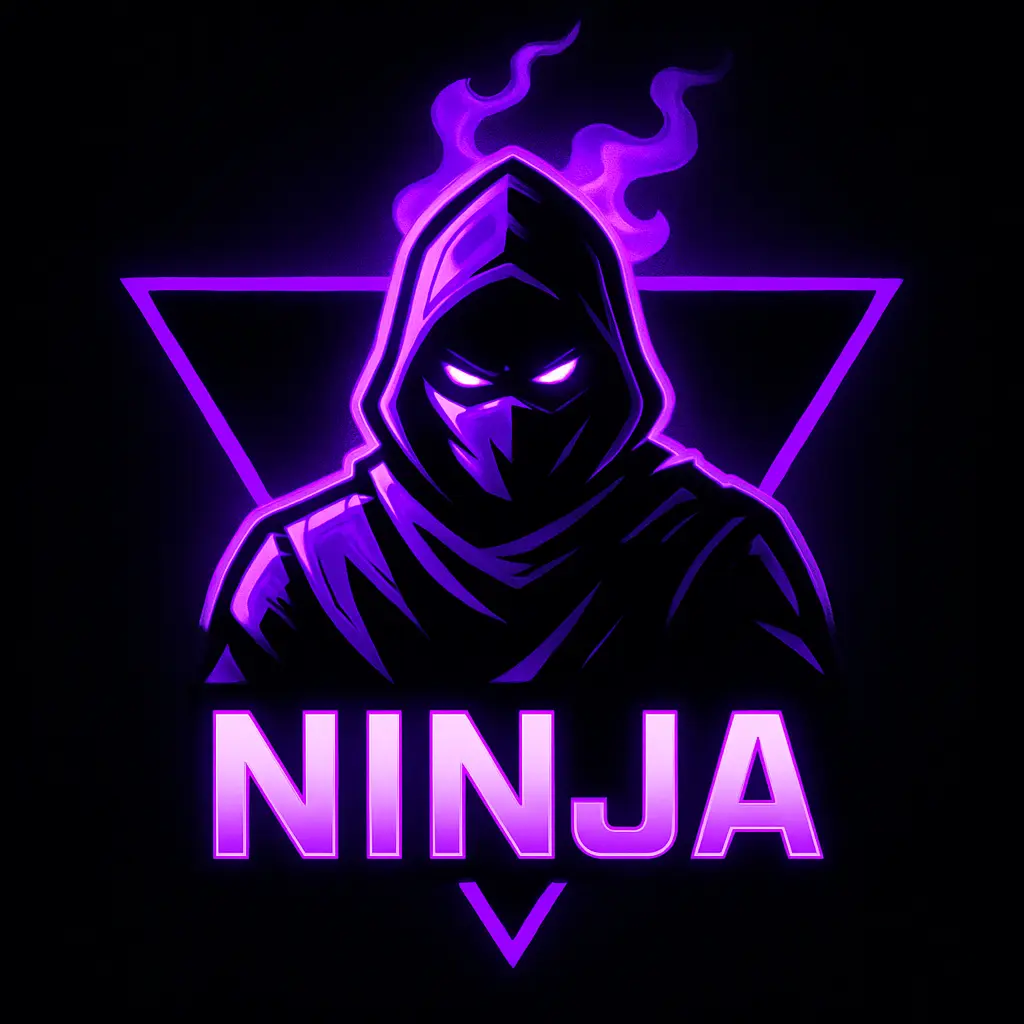 Gaming logo template featuring a ninja mascot in a triangle frame