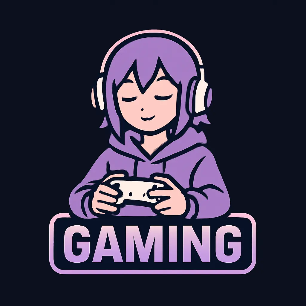 Gaming logo template with anime character and modern text