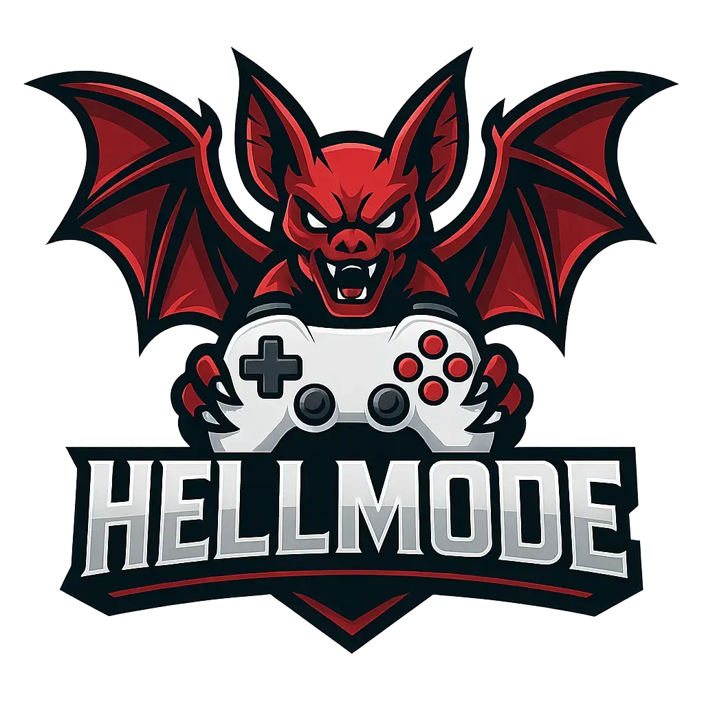 Red vampire bat gaming logo template with bold controller