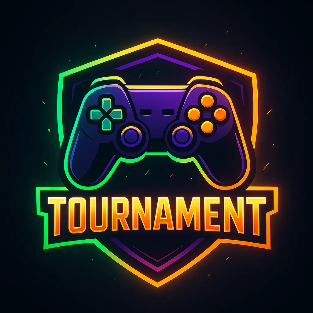 Gaming logo template with neon controller and bold text