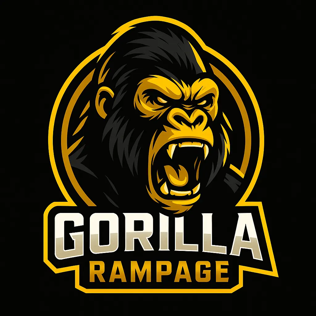 Gorilla head gaming logo template with bold yellow and black design
