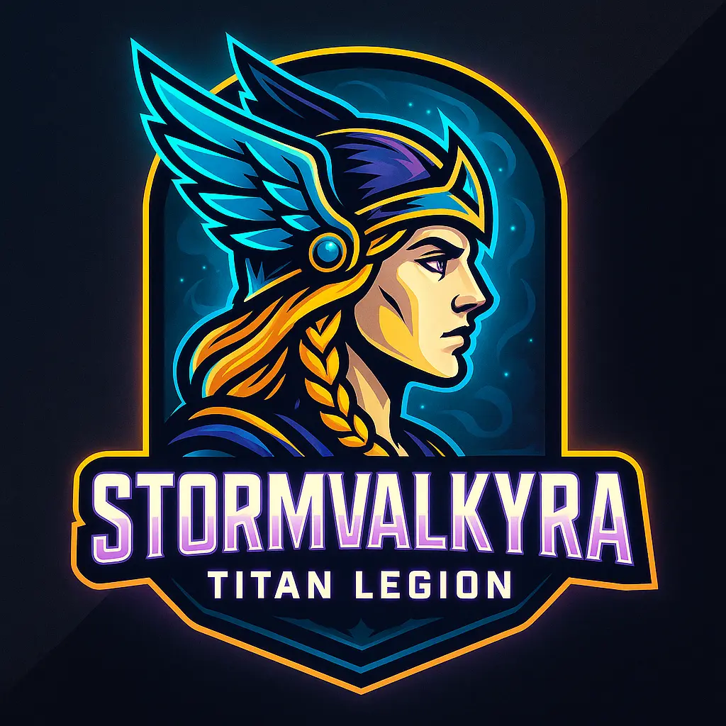 Mythic female warrior gaming logo template in bold colors