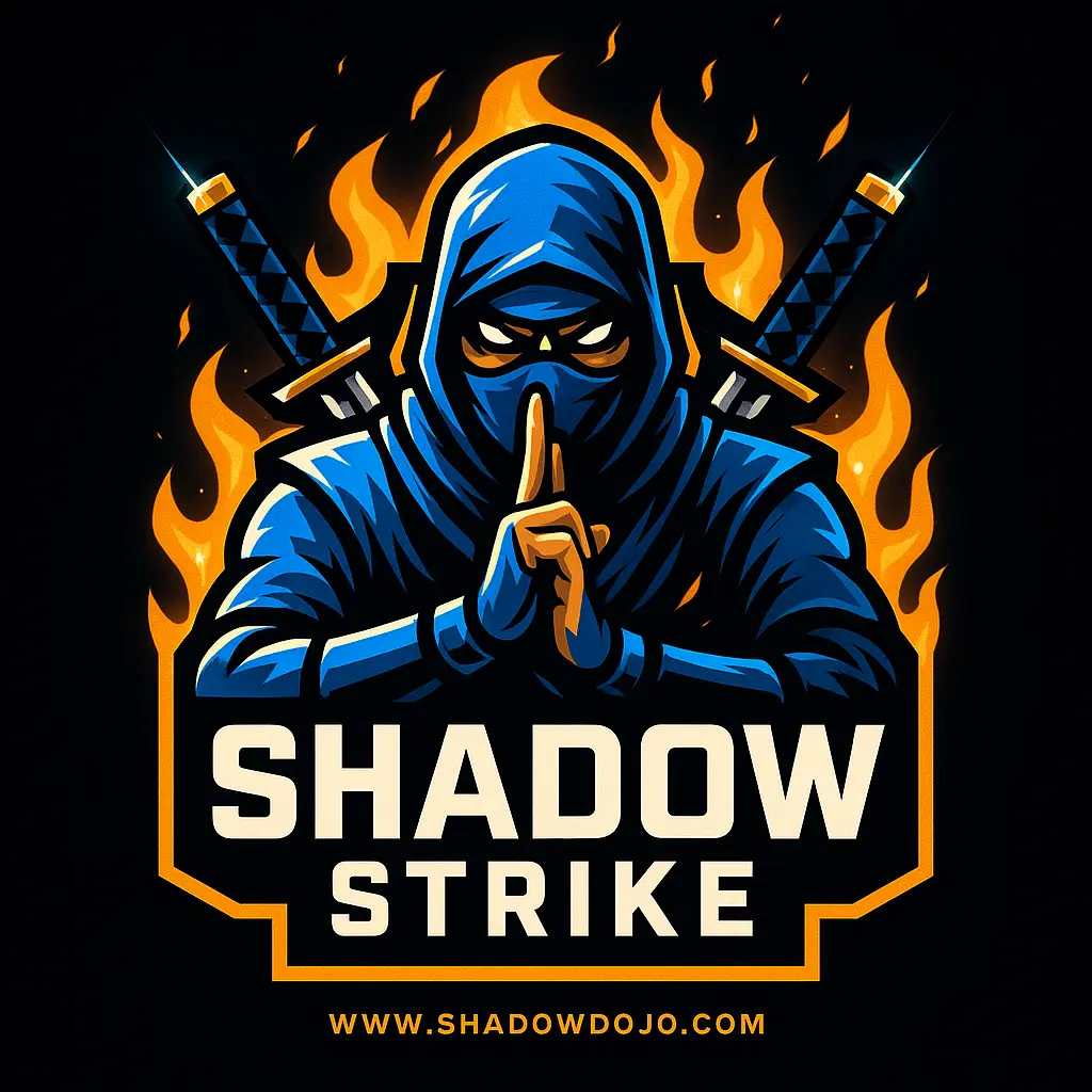 Blue ninja gaming logo template with fiery background