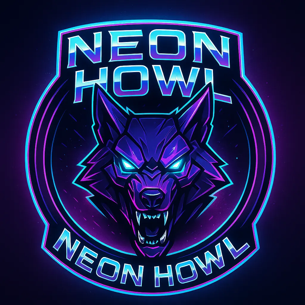Cyberpunk robotic wolf gaming logo template