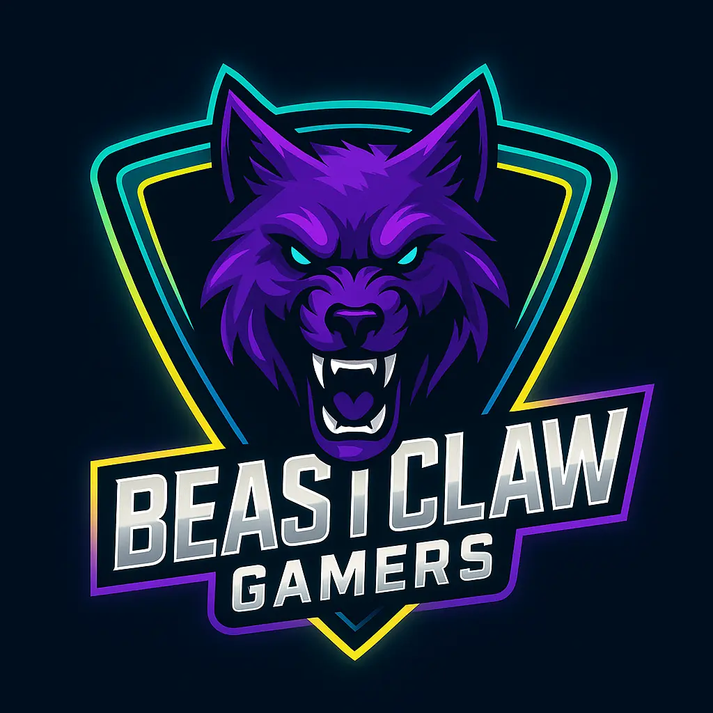 Purple wolf mascot in gaming logo template
