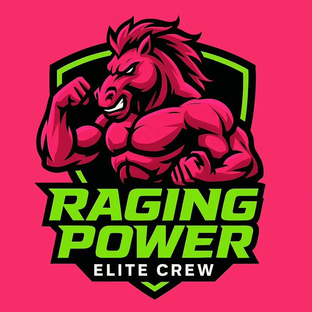 Muscular horse mascot gaming logo template in neon colors