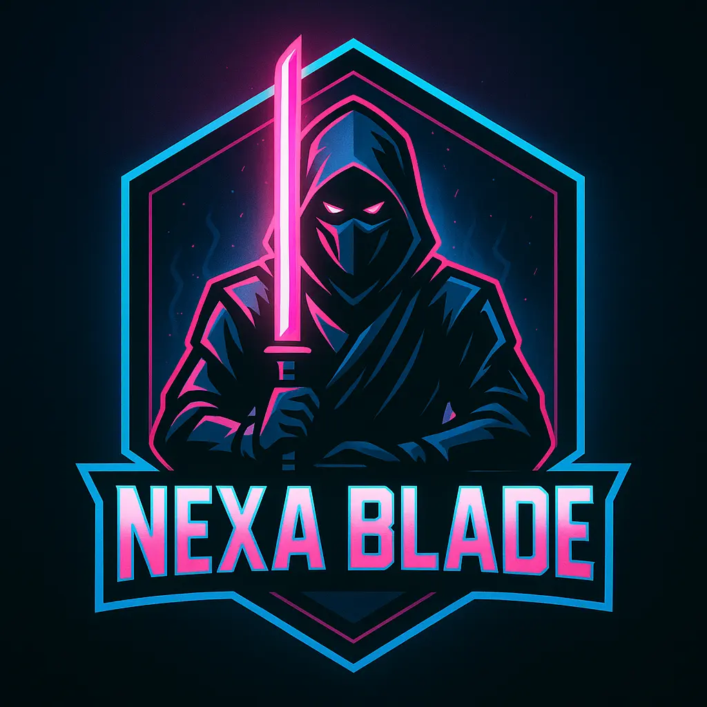 Cyberpunk warrior gaming logo template with neon sword