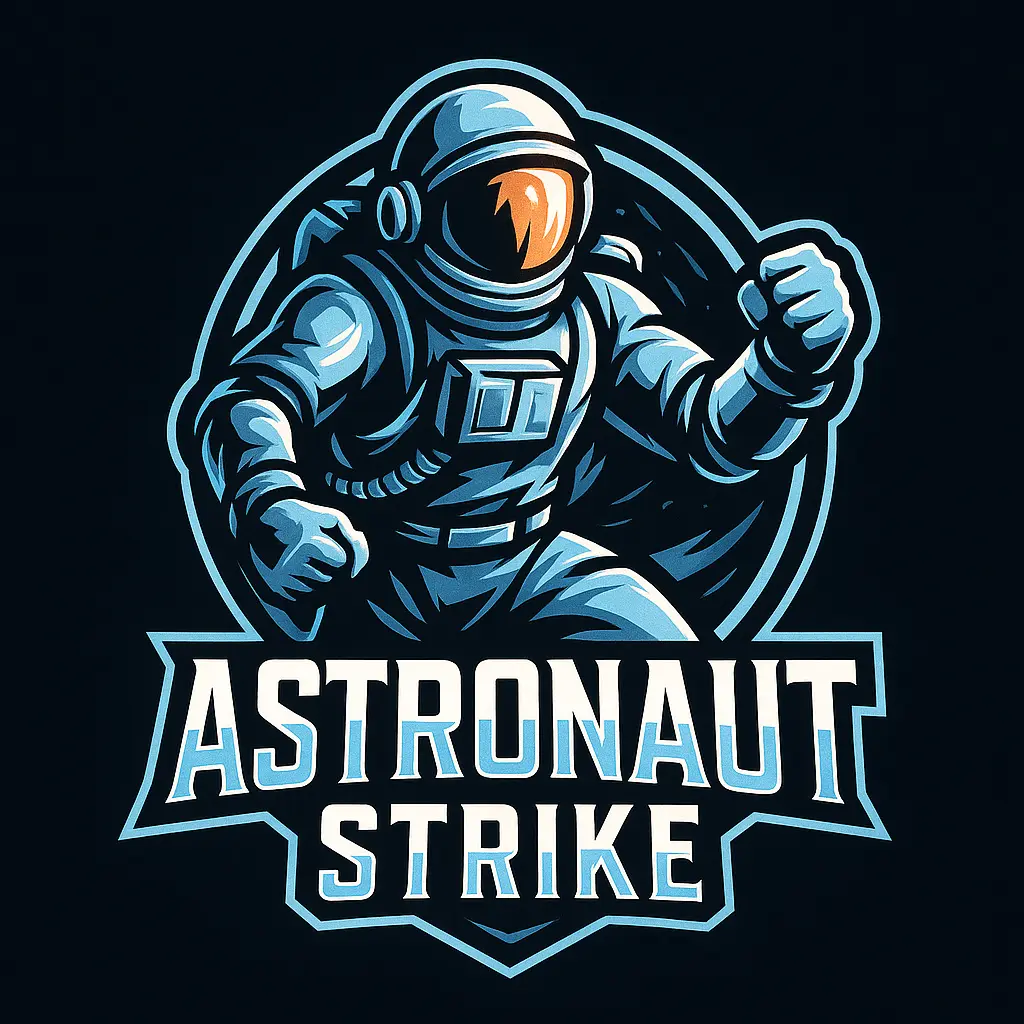 Astronaut gaming logo template with dynamic action pose