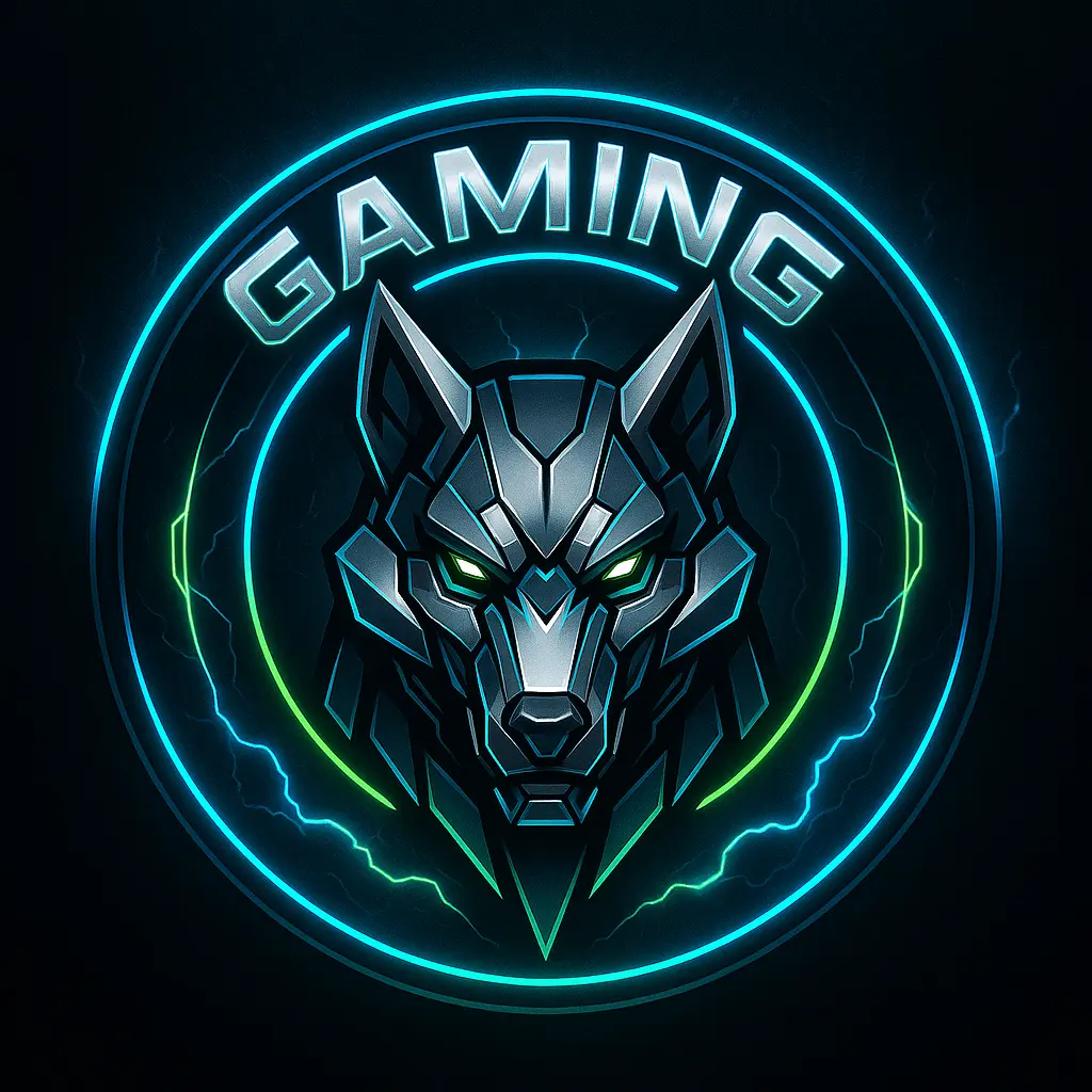 Futuristic robotic wolf gaming logo template