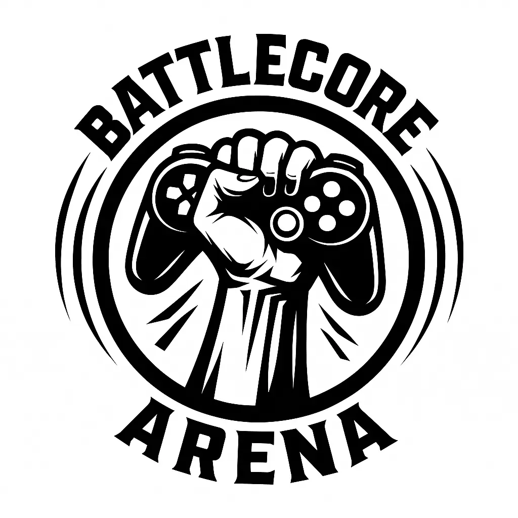 Black and white gaming logo template with clenched fist and controller