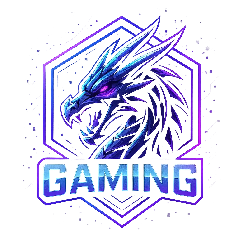 futuristic gaming logo template featuring a glowing dragon mascot