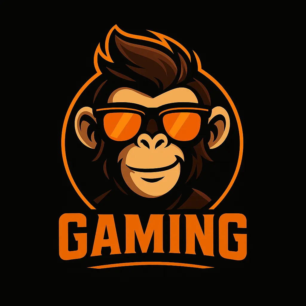 Gaming logo template with a cartoon monkey mascot wearing sunglasses