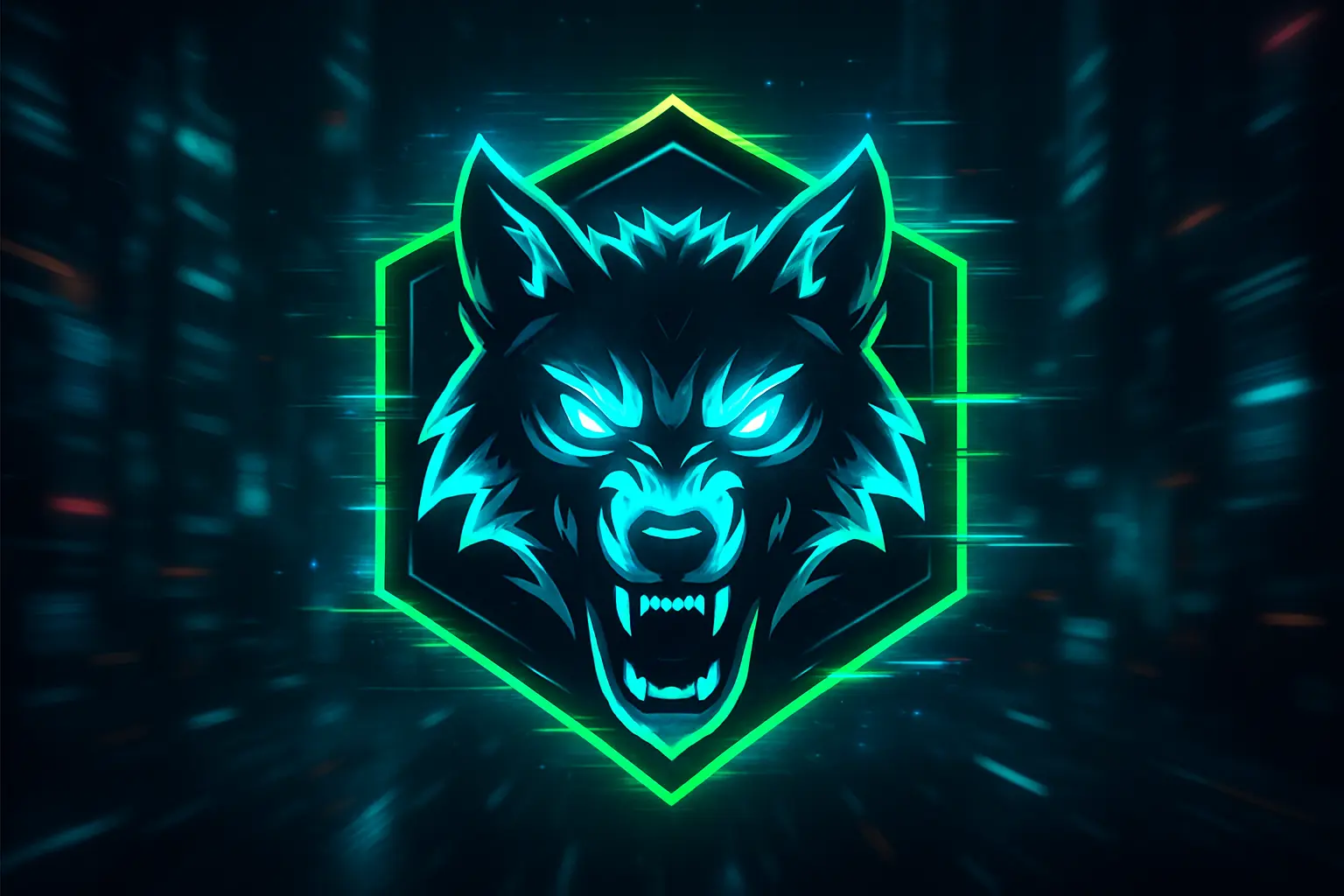 Gaming logo template with neon controller and bold text