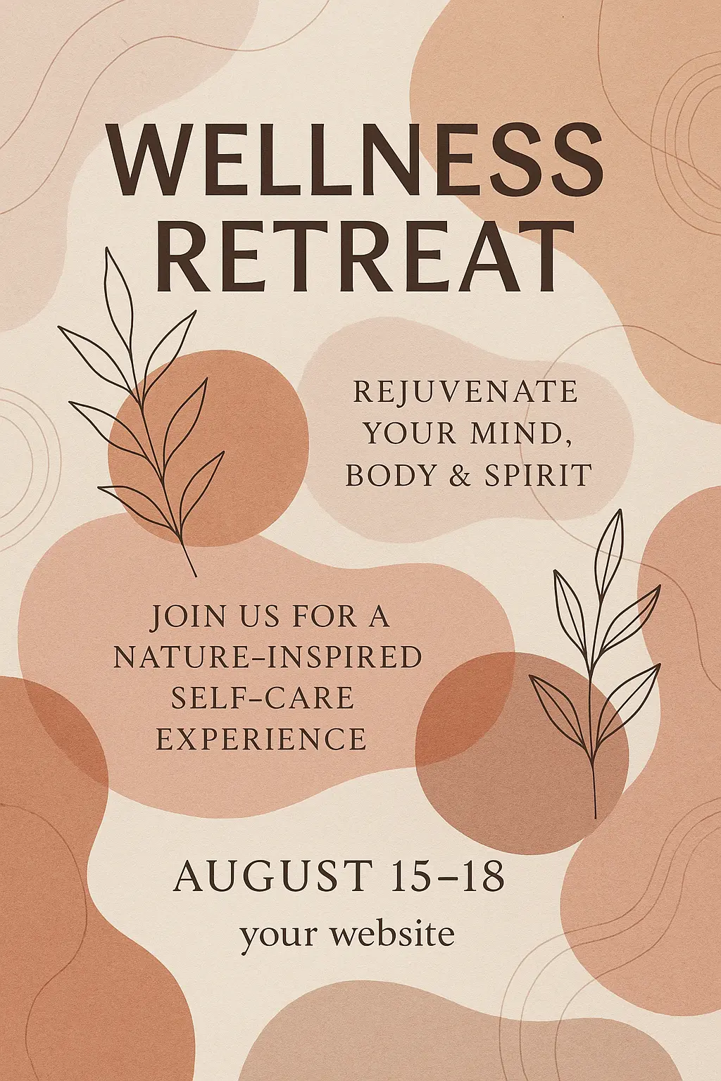 Minimalist wellness retreat flyer template with abstract shapes