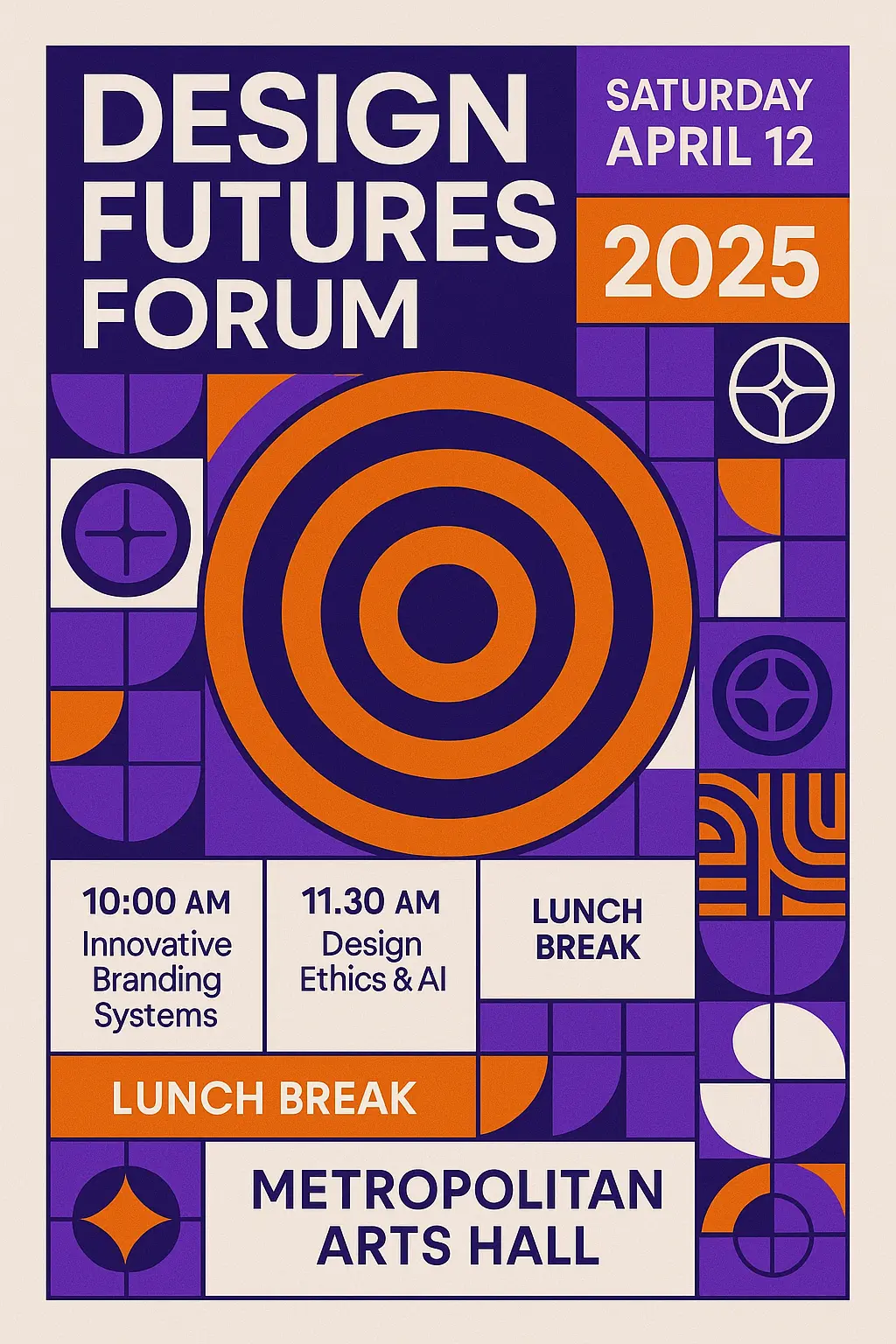 Flyer template with bold geometric layout and vibrant colors