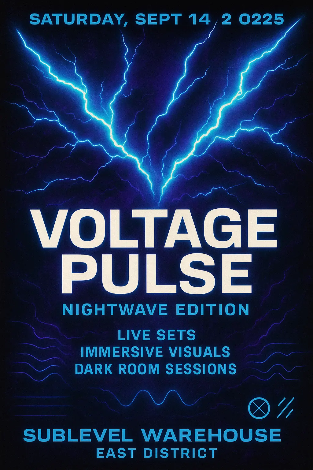 Techno event flyer template with neon lightning design
