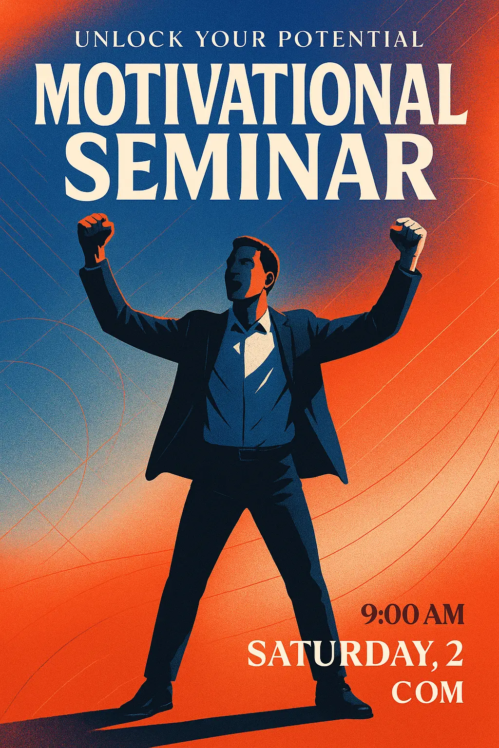 Flyer template featuring dynamic person, bold colors, geometric background