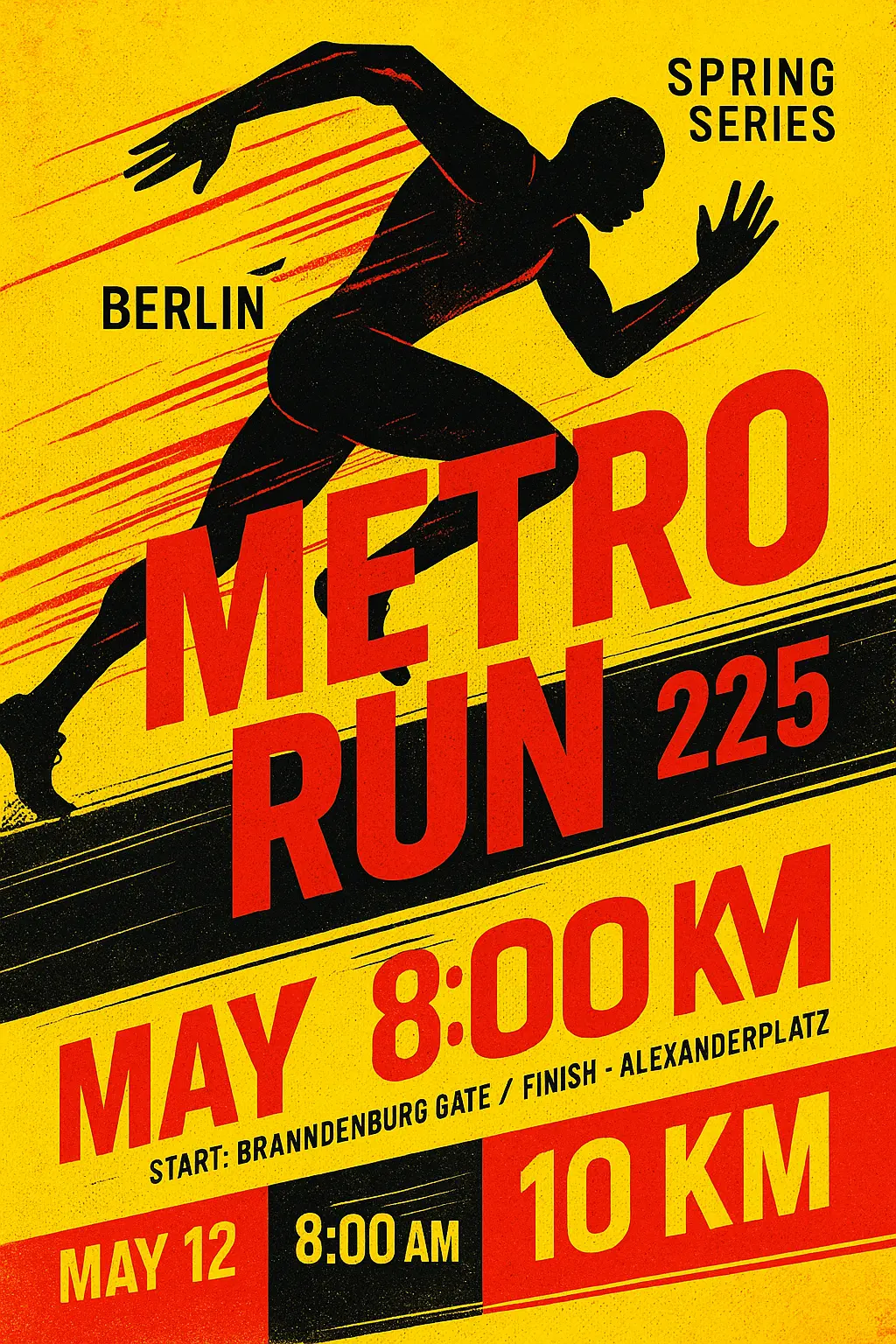 urban charity race flyer template with bold runner graphic