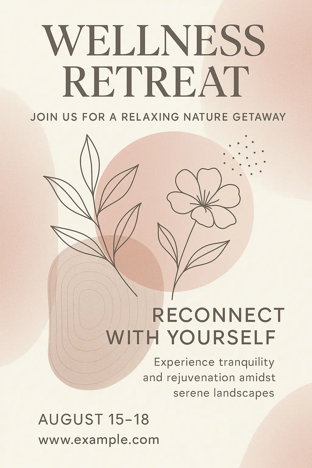 Minimalist wellness retreat flyer template with soft pink tones