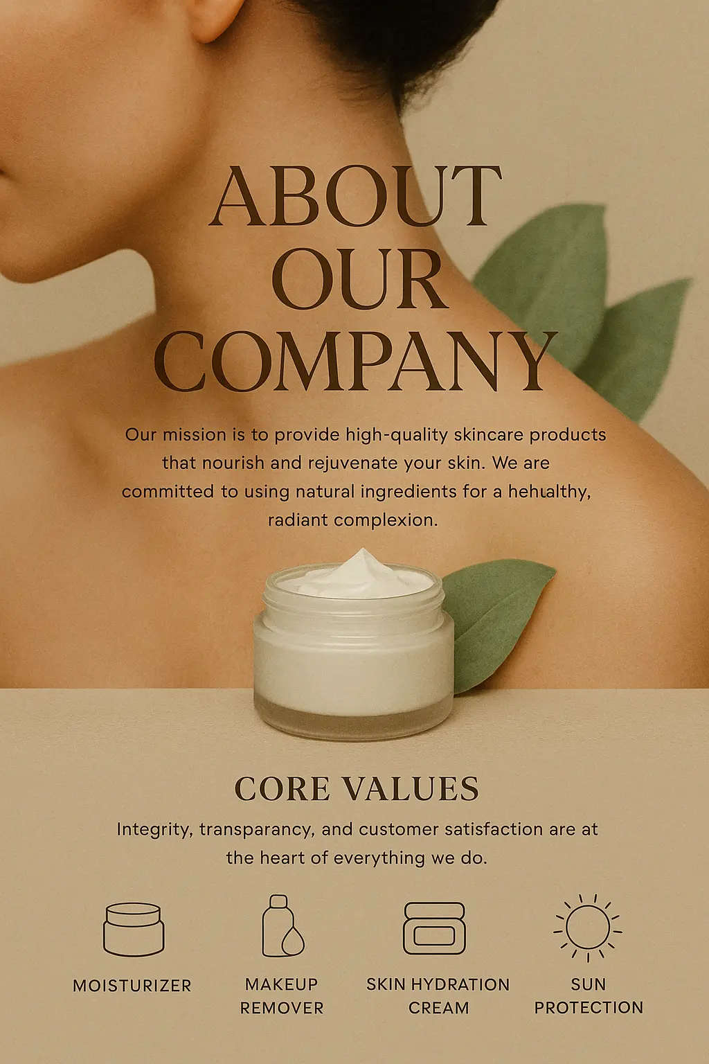 Flyer template for skin care company with product details