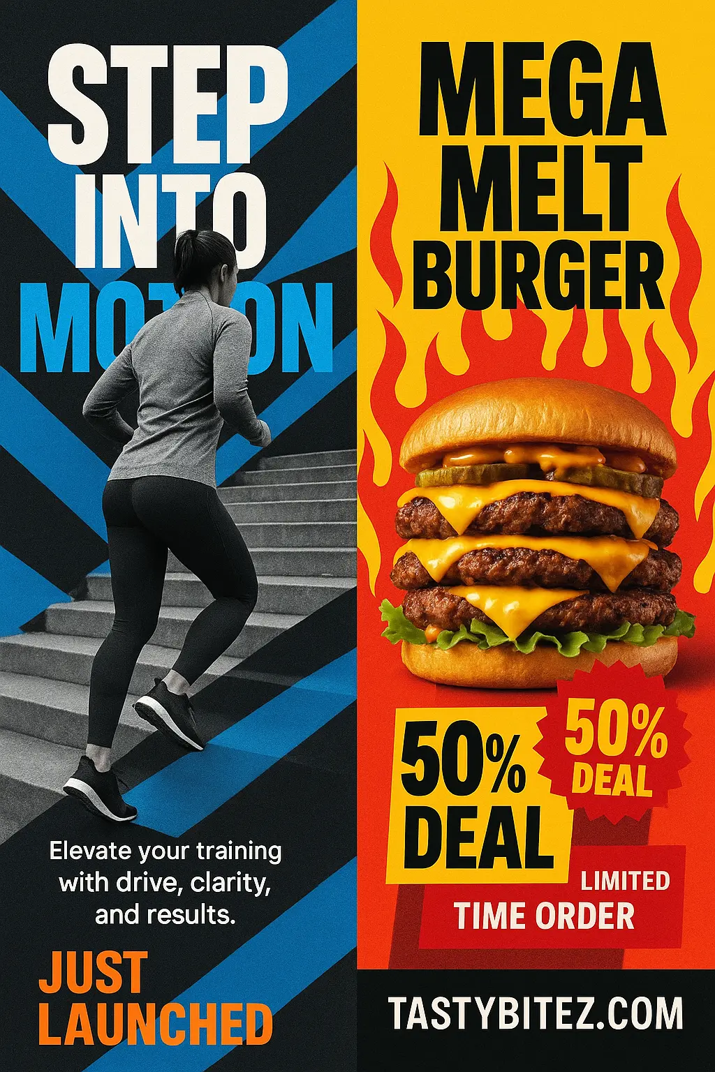 Dual flyer template with fitness promo and burger deal