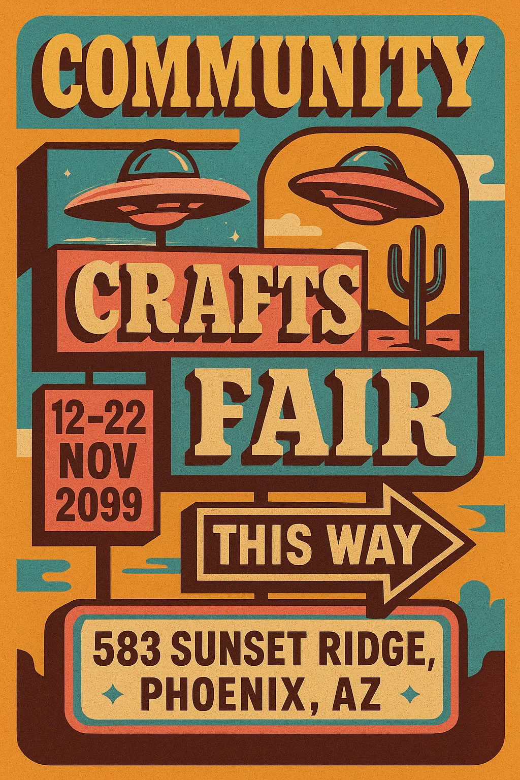Retro flyer template for craft fair with bold 3D text