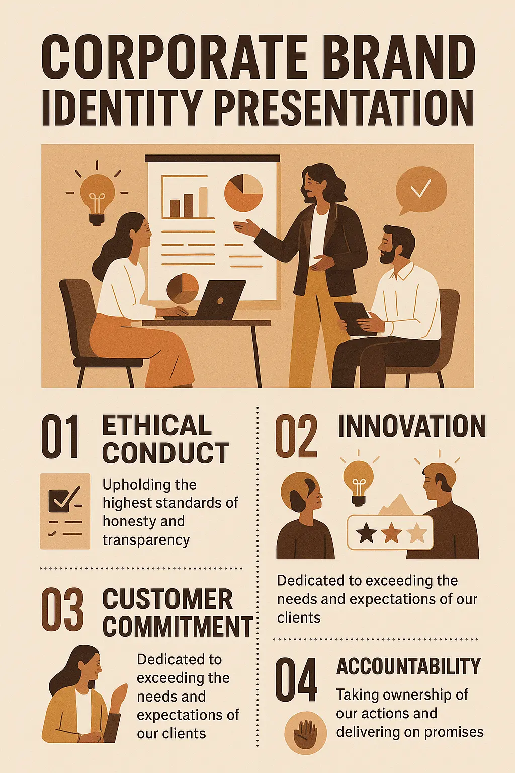 Modern corporate flyer template with brand value illustrations