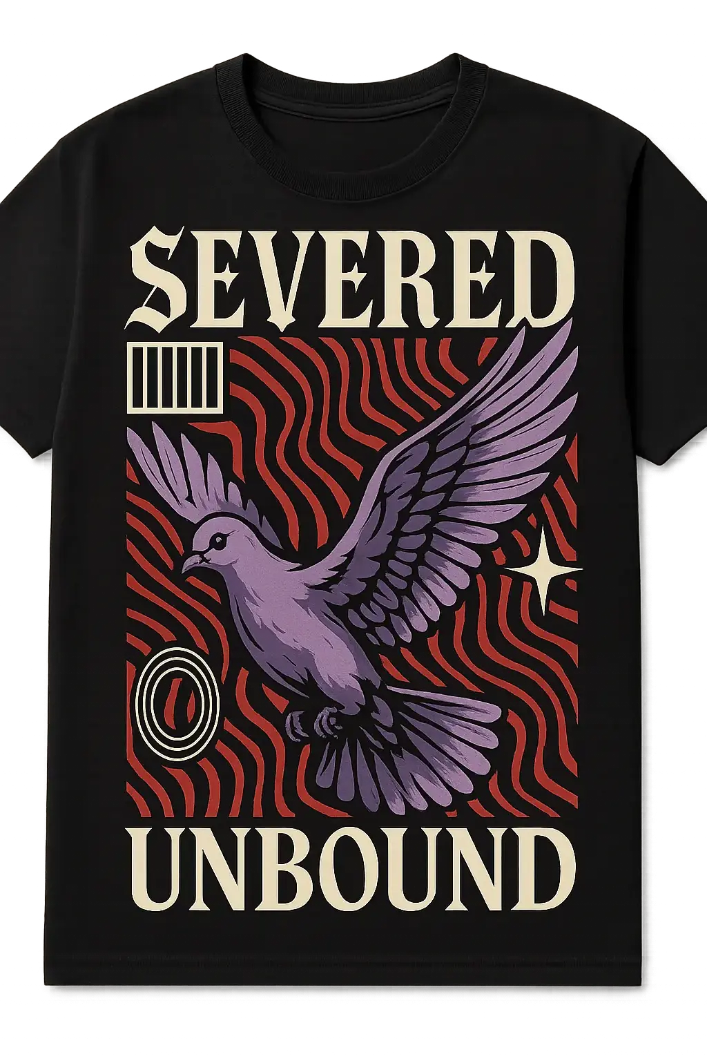 Edgy dove illustration t-shirt template with gothic lettering