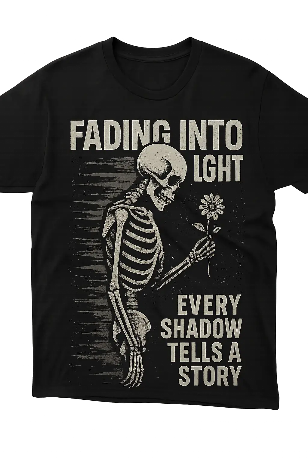 Edgy skeleton art on monochrome t-shirt template