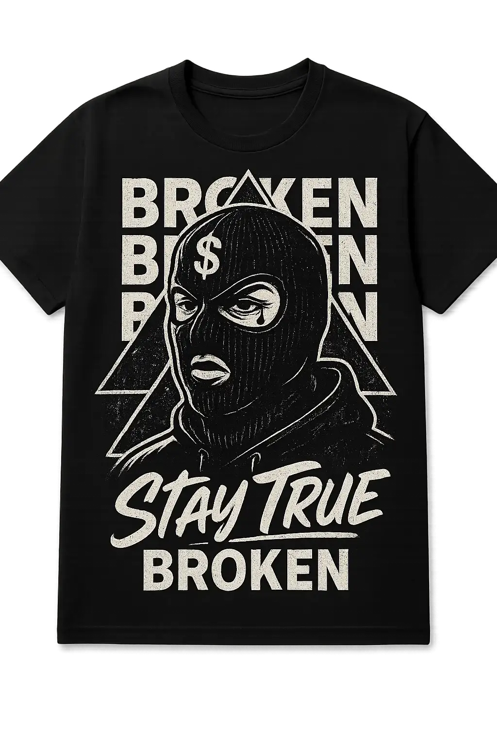 edgy masked figure t-shirt template in black and white