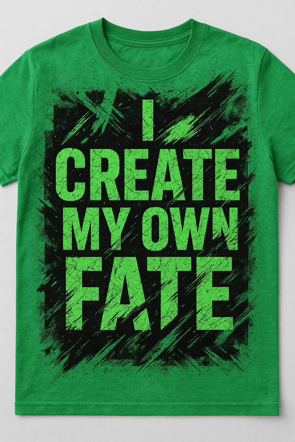 Empowering 'I CREATE MY OWN FATE' t-shirt template with bold green typography